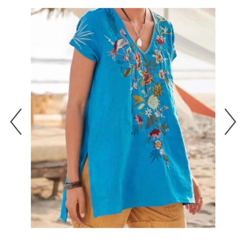 Johnny Was Vibrant Blue Embroidered Blouse - Picture 3 of 16